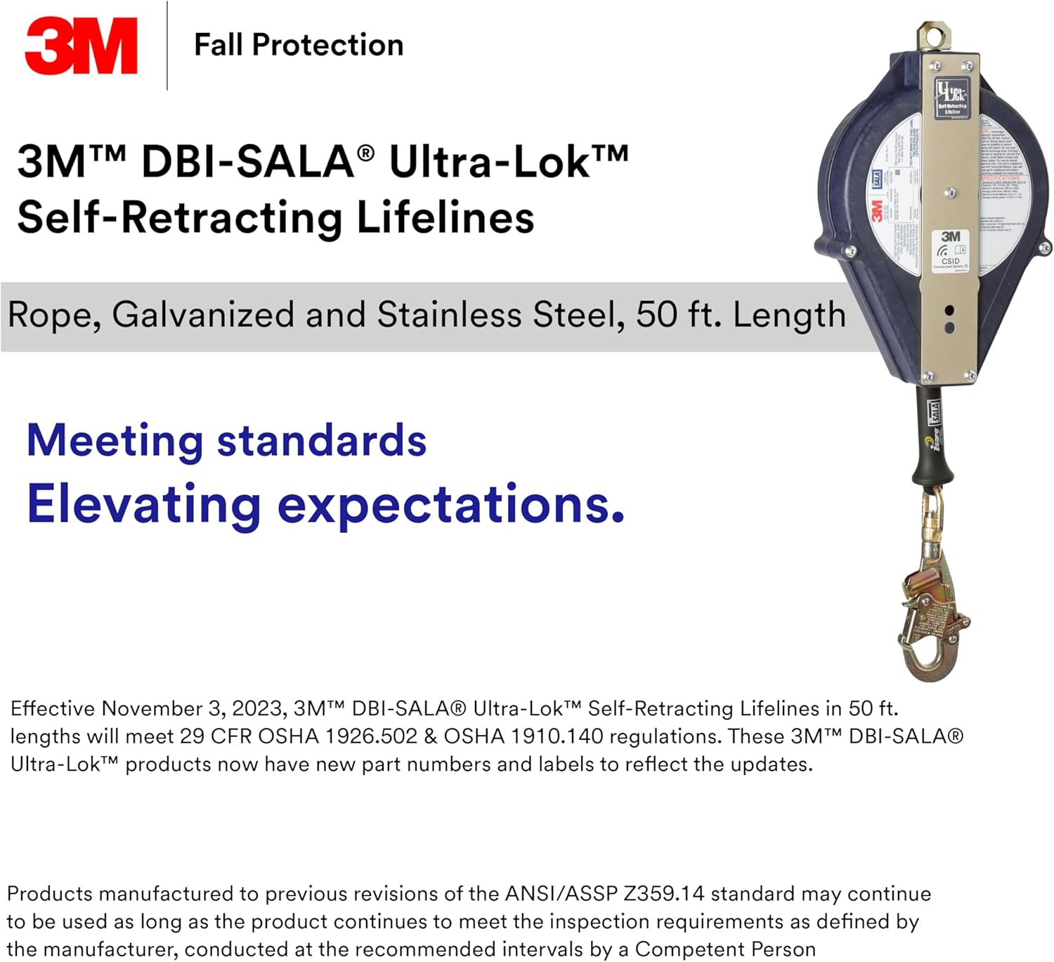 3M DBI-SALA Ultra-Lok Self-Retracting Lifeline 3503883, Rope, 50 ft