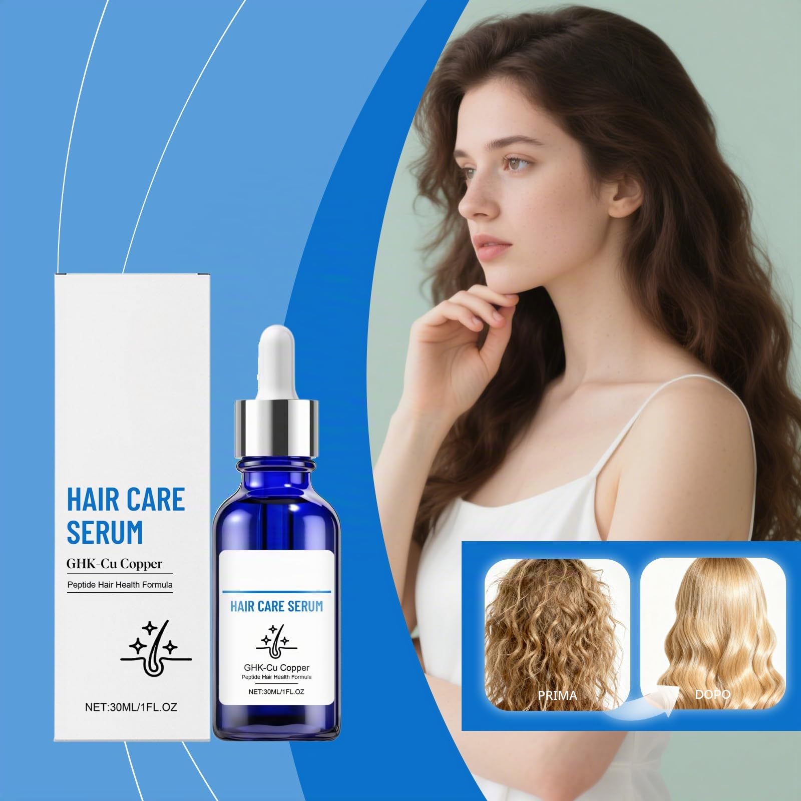 ghk cu capelli Siero per la cura dei capelli con peptidi di rame GHK-Cu, peptidi di rame per supporto alla crescita dei capelli, siero rinforzante per capelli secchi e danneggiati, cuoio capelluto nutriente, olio :