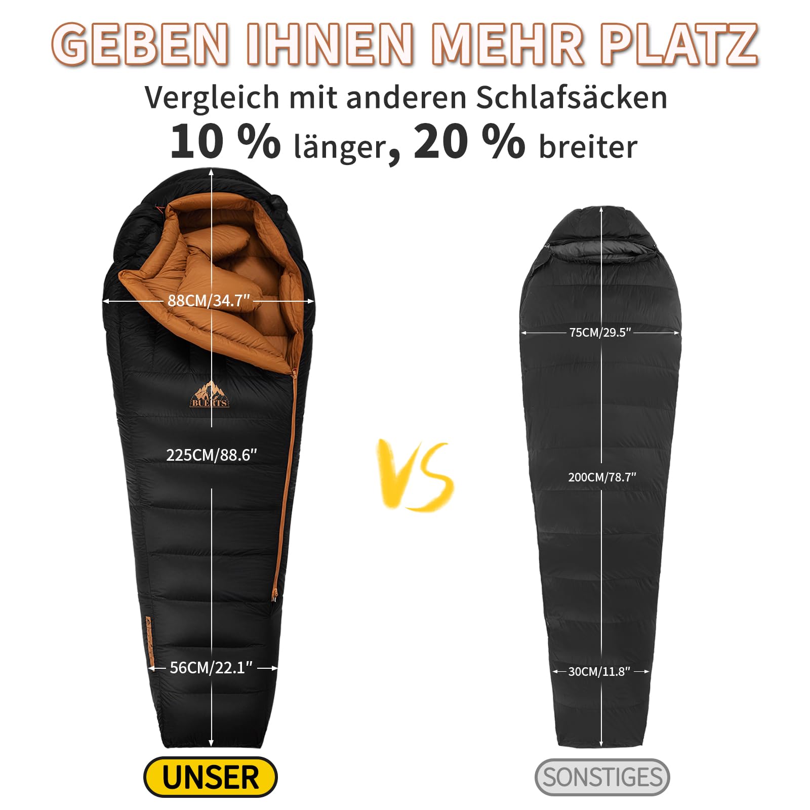 Winter-Daunenschlafsack, für 0 bis -24°C kaltes Wetter. Ultraleichter Mumien-Schlafsack, für Erwachsene & Jugendliche beim Camping, Wandern & Backpacken.