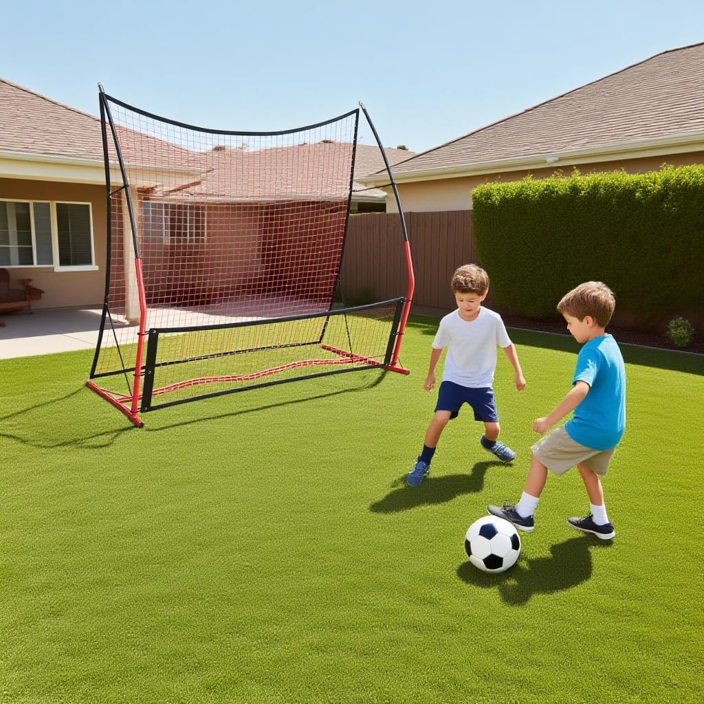 Garvee 2-in-1 Soccer Rebounder, Portable Soccer Rebounder Net, Large & Small Rebounder Net for Solo & Team Passing, Receiving, Trapping Practice, Weather Resistant, Metal Stakes & Carry Bag