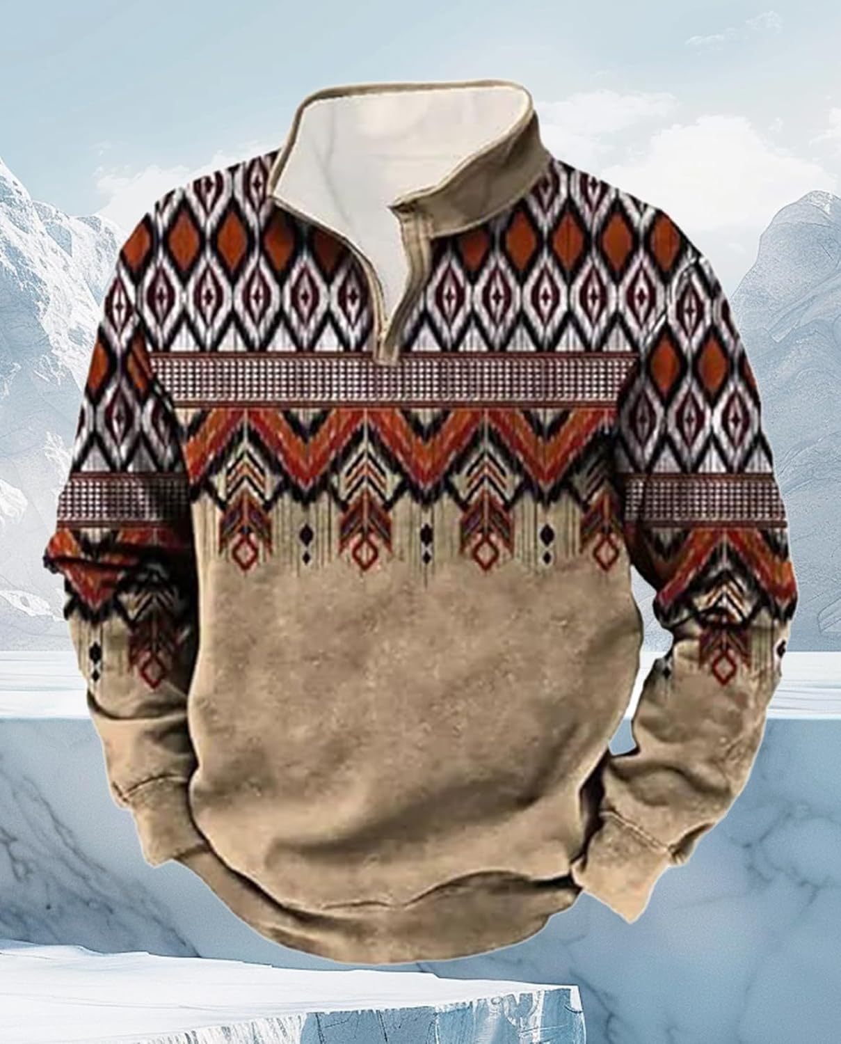 Western Sweatshirts for Men Aztec Cowboy Vintage Graphic Fleece Hoodie Mens Quarter Zip Pullover Country Jacket - Image 4