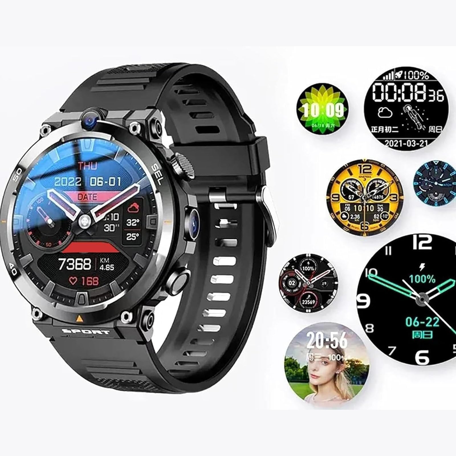 Smartwatch 4G SIM Card con doppia fotocamera HD, NFC, WiFi integrato, posizionamento in tempo reale LBS e GPS, batteria 900 MA, schermo rotondo da 1,39 pollici per uomo