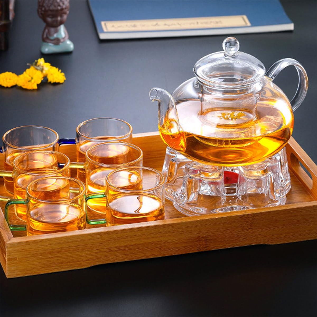 Yardwe 2 Stück Dicke Glas Teekanne mit Abnehmbarem Teesieb 250 Ml für Büro und Freizeit Komfortabler Griff und Hitzebeständig