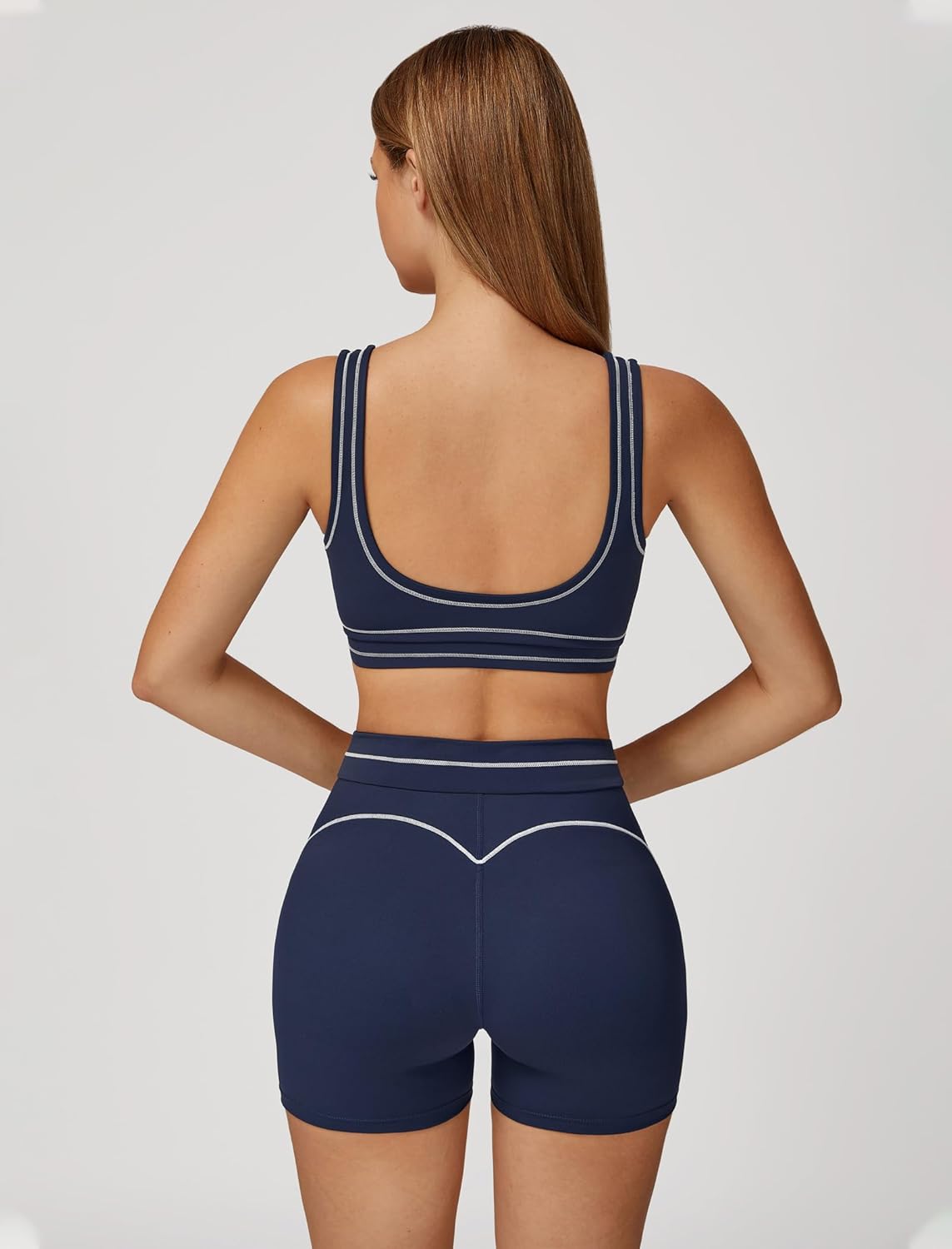 QBGJTD Two Piece Workout Sets for Women Color Block Sports Bra and High Waist Shorts Gym Yoga Active Wear Outfits