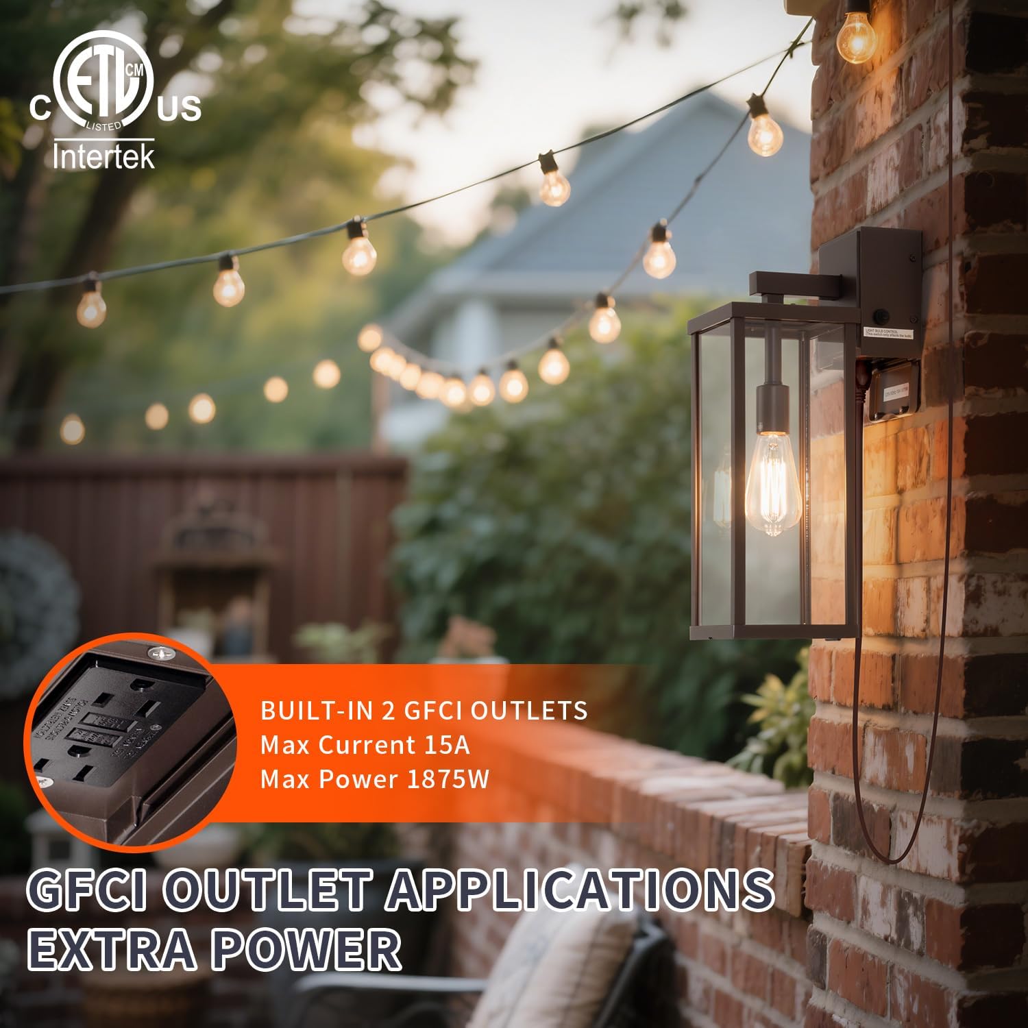 mirrea 18" Classic Outdoor Wall Sconce with Built-in GFCI Outlet 1 Light in Oil Rubbed Bronze Rectangular Metal Frame and Clear Glass Shade Waterproof Porch Light Patio Light