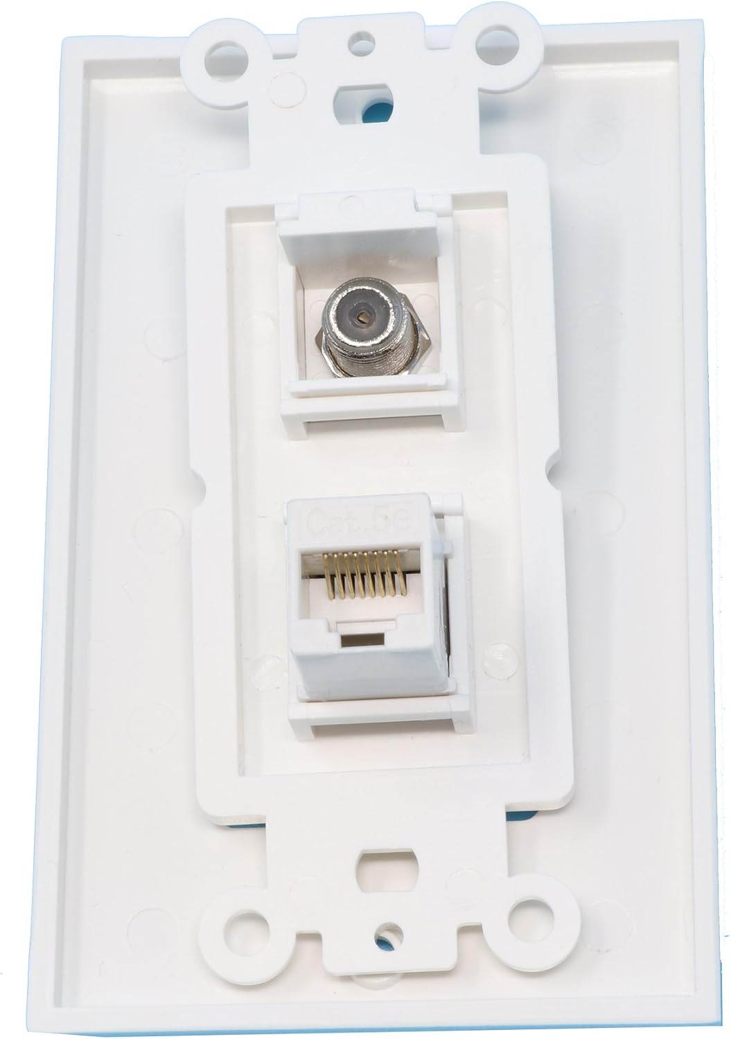 RiteAV 1 Port Coax Port Cable TV F Type 1 Port Cat5e Ethernet White Wall Plate Oversized
