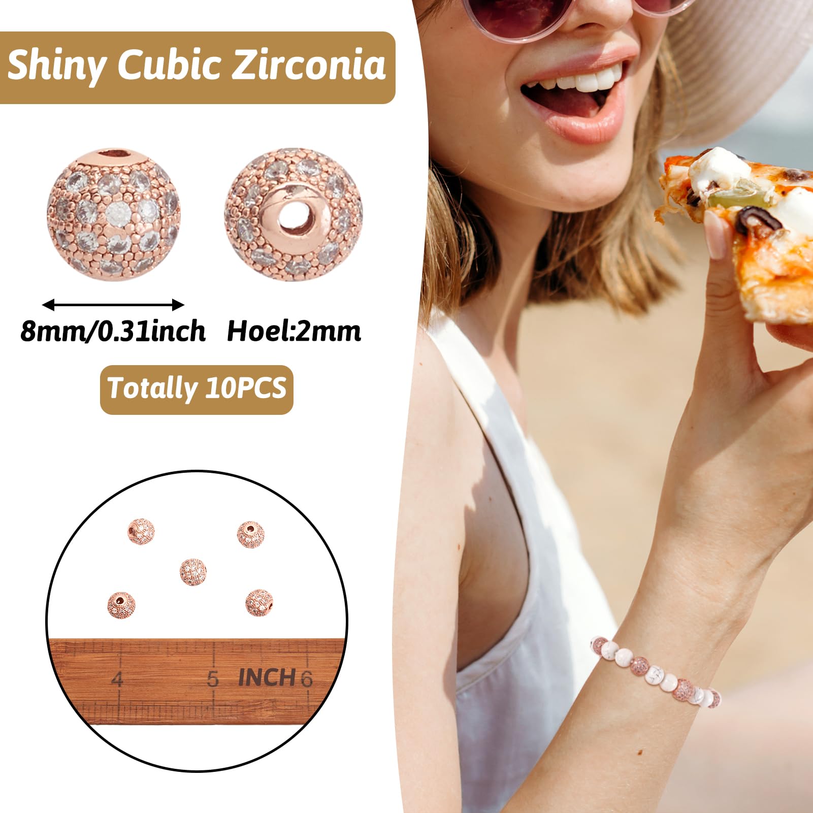 PandaHall Strassperlen Aus Messing, 12 Mm, Roségold – 30 Stück, Großes Loch (4 Mm) Für Schmuckbasteln, Armbänder, Halsketten