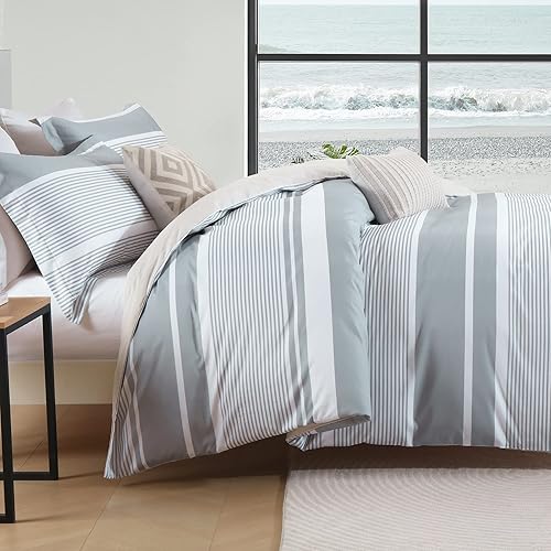 Miniatura 7 de Duvet Cover King Size - 100% Cotton Soft Lightweight Duvet Cover Set, 400 Thread Count 3 Pieces Grey Striped Bedding Set, 8 Ties Zipper