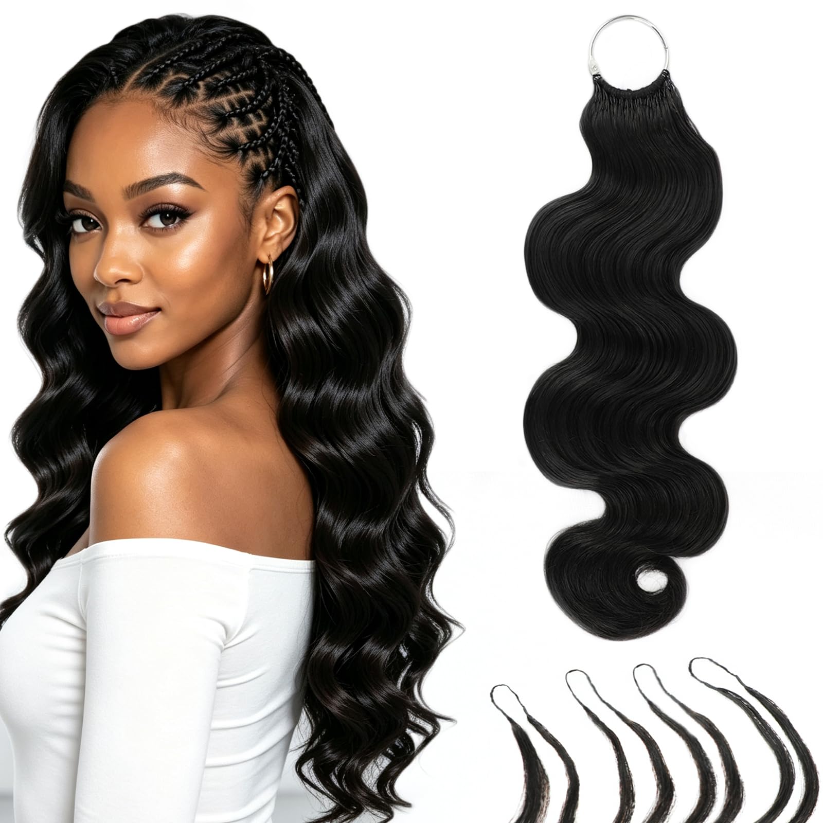 18 Inch Body Wave Feather Crochet Human Hair 1 Pack 60g 50 Strands Pre-Separated Crochet Braid Hair 100% Virgin Natural Black Human Hair Quick Install Style,Lig