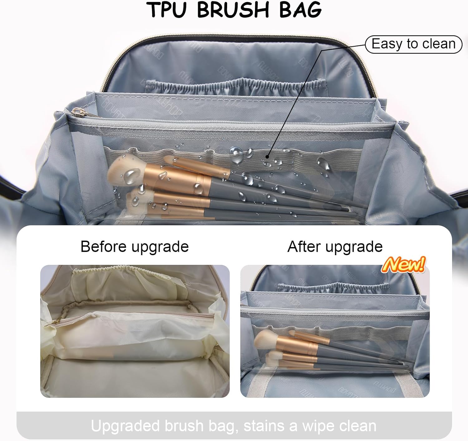 BOYATU Travel Makeup Bag Cosmetic Bags for Women: Large Capacity 3 Pcs Set Make up Bag with Compartments - Waterproof Vegan Leather Toiletry Organizer Bags with Handle (L09 Beige) - Image 4