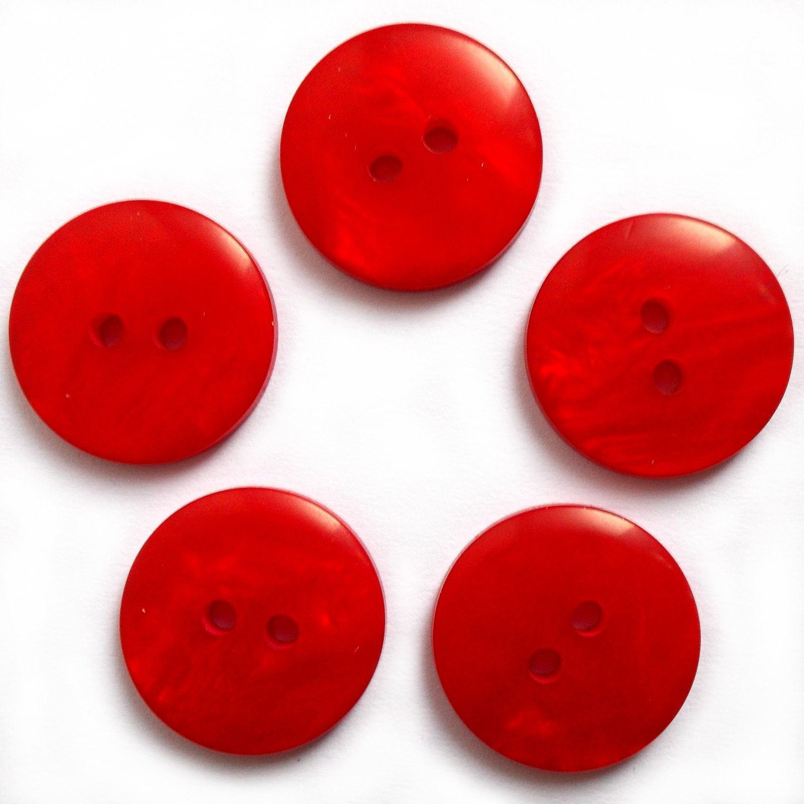 Mother of Pearl Effect Colour Buttons Round 2 Hole Pack of 5 (Red, 15mm)