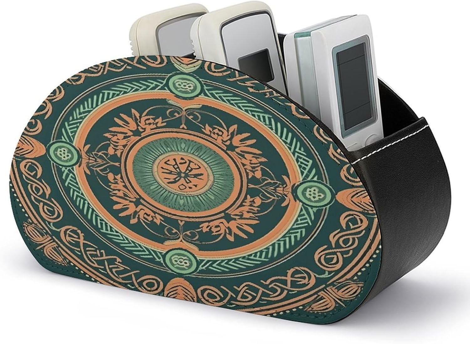 Personalized PU Leather Remote Control Holder with 5 Compartments