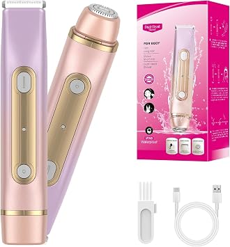 Ladys Shaver for Women 2 in 1 Dual Head Women Electric Body Shaver, Waterproof Wet & Dry Hair Remover for Bikini Underarm Leg Arm Body Face, USB Rechargable & Easy Cleaning