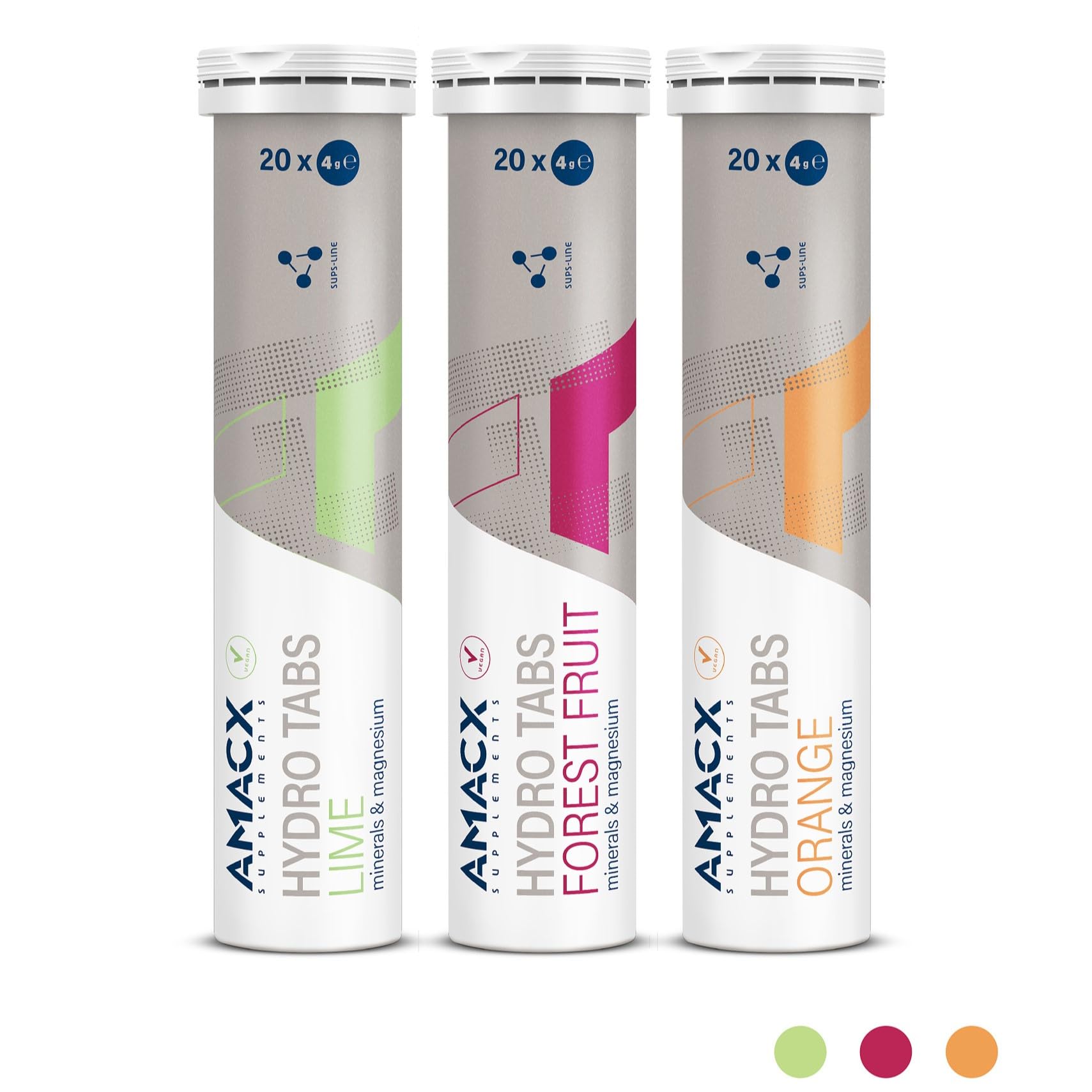 AMACX Hydro Tabs – Tabletas de Electrolitos sin Azucar con Vitamina C – 3 x 20 Tabletas Efervescentes de Magnesio – Electrolitos Hidratacion – Sales Minerales para Deporte – Lima