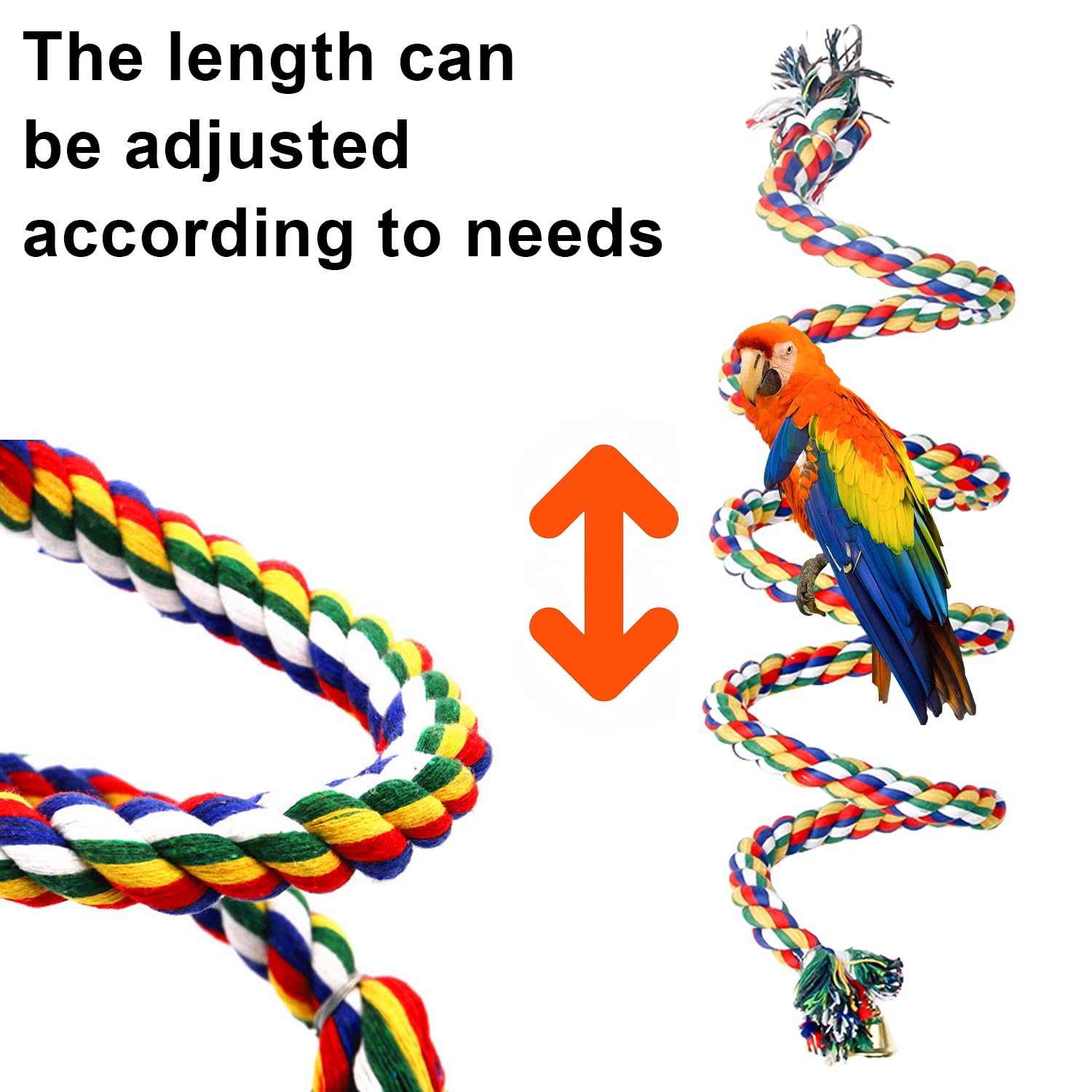 HOMURY 2 Paquetes Juguetes de Pájaro: 150cm Espiral Cuerda Columpio de algodón Cuerda para Escalar de PáJaros, 18 cm de diámetro Pájaro Colgante Perchas de Anillo para Loros, Juguetes para Loros