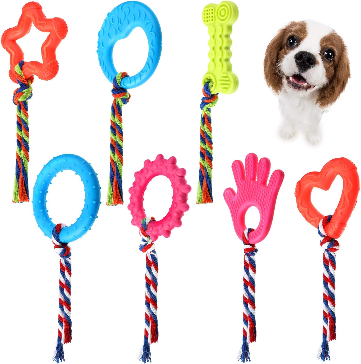 Gejoy 7 Pieces Pet Chew Toys Puppy Dog Teething Toys Set Interactive Training Toy for Small and Medium Dogs Pet Supplies