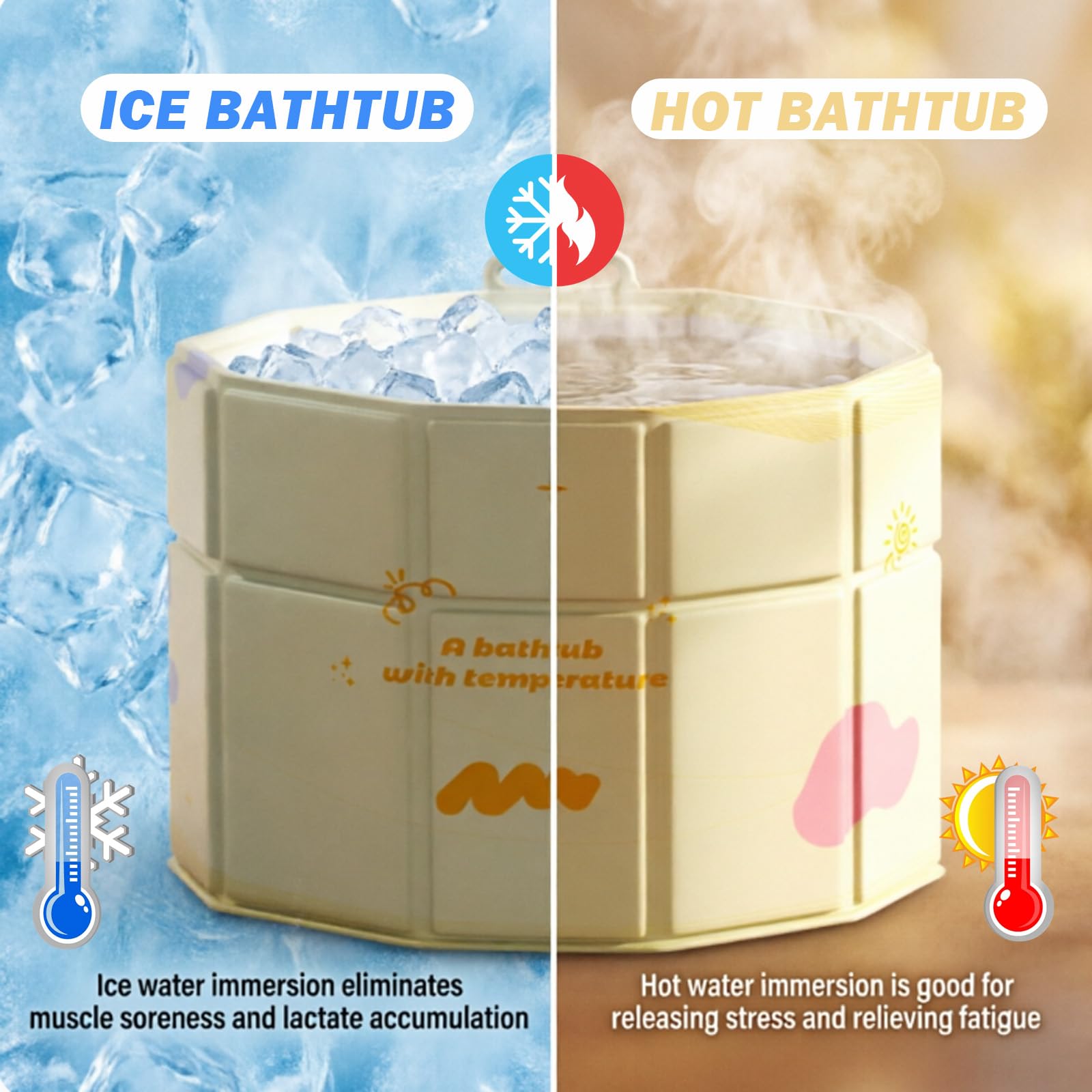 Bañera plegable de 70 cm, para adultos, para personas mayores, ancianos y niños, baños pequeños, como bañera de agua caliente o baño de hielo para adultos