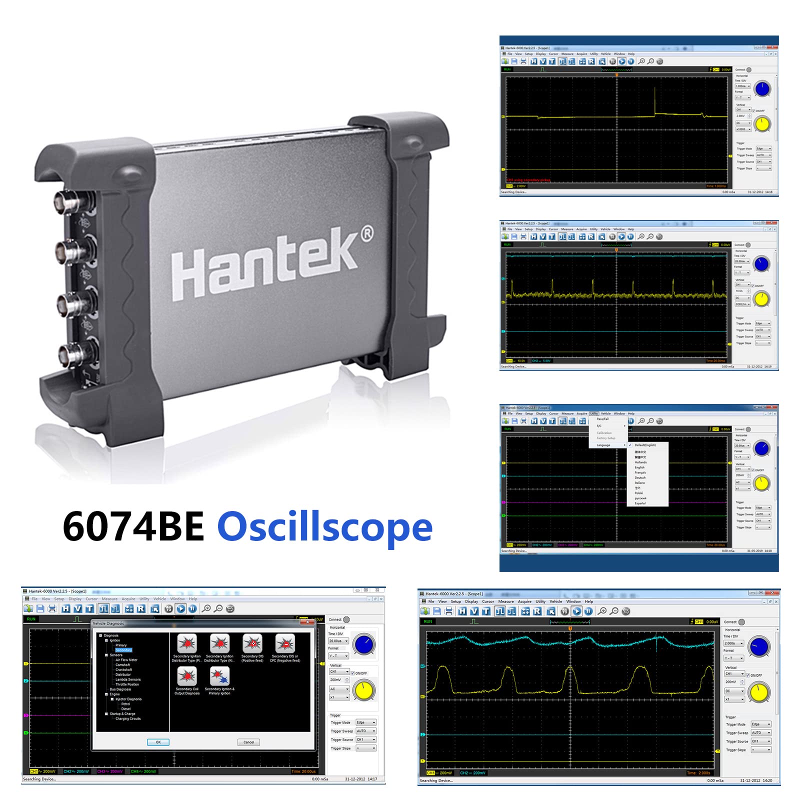 6074BE Digitaloszilloskop 70MHz 1GSa/s 4CH USB Virtuelles Oszilloskop Autodiagnoseinstrument Diagnosewerkzeug Automatisch