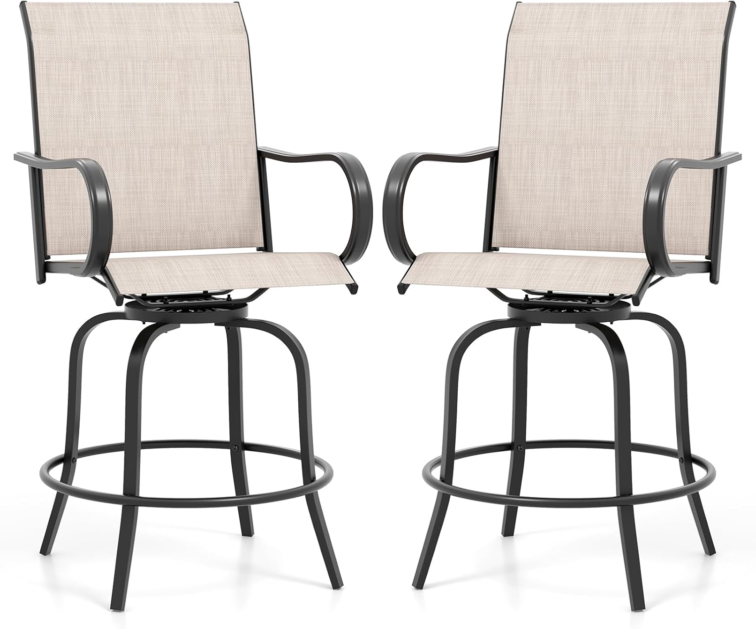 Giantex Set of 2 Swivel Outdoor Bar Stools, All-Weather Bar Height Patio Chairs, 330LBS Capacity, 360 Rotating Outside Bar Chairs with High Back Armrests, for Porch Yard Lawn Garden Pool (Grey)