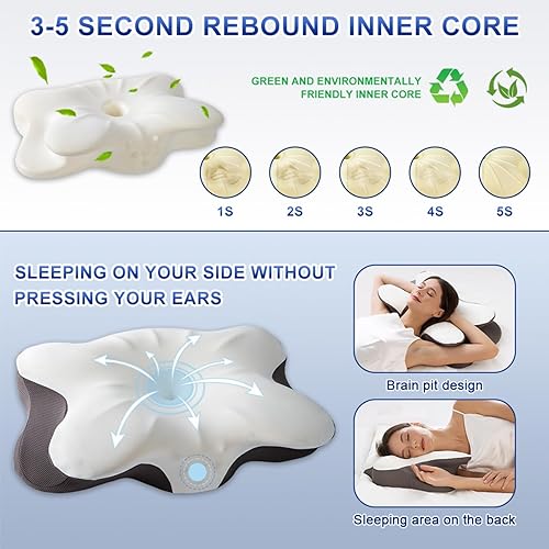 Miniatura 3 de Almohada cervical de espuma viscoelástica para aliviar el dolor de cuello, almohada ortopédica ergonómica de mariposa para dormir de lado, espalda y