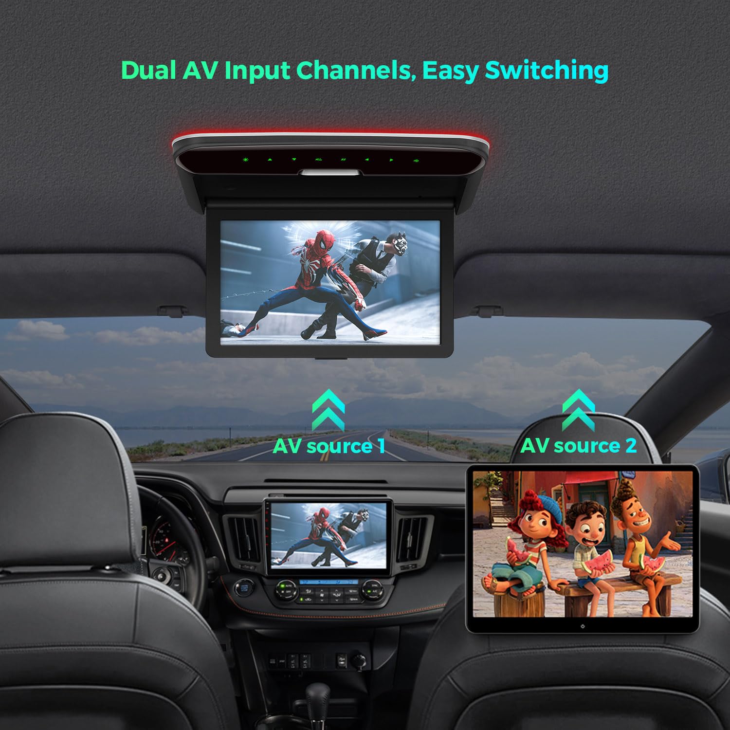 XTRONS 10,2 Zoll HD-Bildschirm 1280 * 720 Auflösung Ultradünner Dachmonitor mit integriertem HD-Eingang Stereo-Lautsprecher Multimedia-Eingang