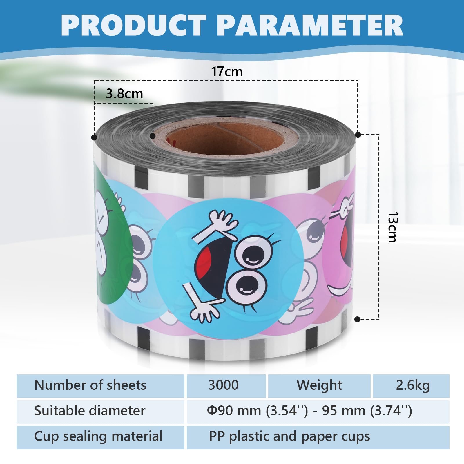 MXBAOHENG Film d'étanchéité de tasse 1 rouleau 2500 pièces film de scellage de tasse de thé au lait pour sceller la tasse en plastique (diamètre 90-95mm)