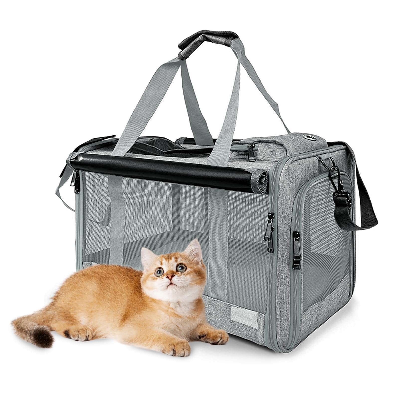 Transportín Gato Plegable – Bolsa Transporte para Gato y Perro Pequeño hasta 9kg – 46×30×30cm con Ventana, Bolsillo y Malla Transpirable (Gris Oscuro)