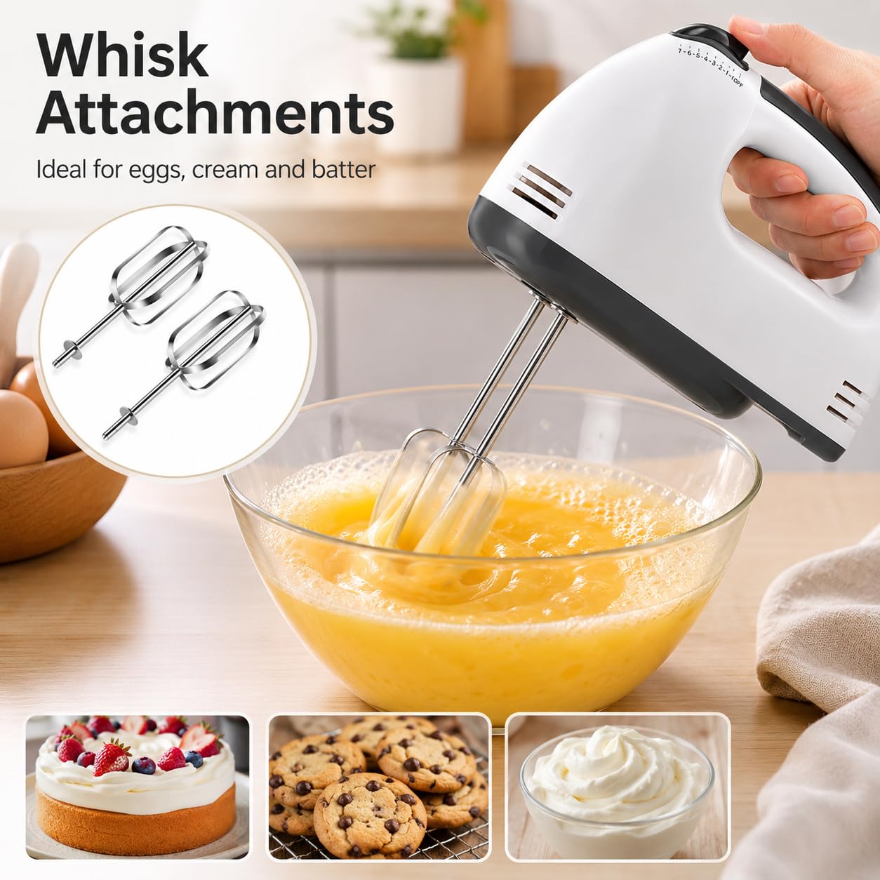 Batidora de pie de 7 velocidades con cuenco de acero inoxidable de 2 L, gancho de masa y batidor de alambre, batidora de mano de cocina para hornear, pasteles y amasar