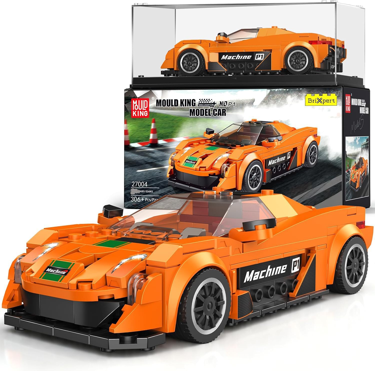 Mould King 27004 Technik Speed Champion Car Modell, Rennwagen Sportwagen Bauspielzeug, Kreatives Klemmbausteine Set für Erwachsene (306 Teile)