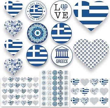 Joyful Artistry 230PCS Greece Stickers- Greek Flag Stickers for Kids and Soccer Fans- Scrapbooking, Greek Party Theme, Classroom Decorations for Greece Independence Day