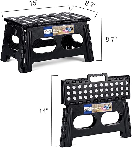 Miniatura 9 de ACSTEP Taburete plegable, incluye taburete extra ancho y resistente y soporte para la espalda, taburete plegable negro