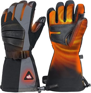 Unigear Rechargeable Heated Gloves for Men Women, 3 Heating Level Electric Battery Ski Gloves, Thinsulate Waterproof Winter Touchscreen Leather for Outdoor Work, Snowboarding, Raynauds