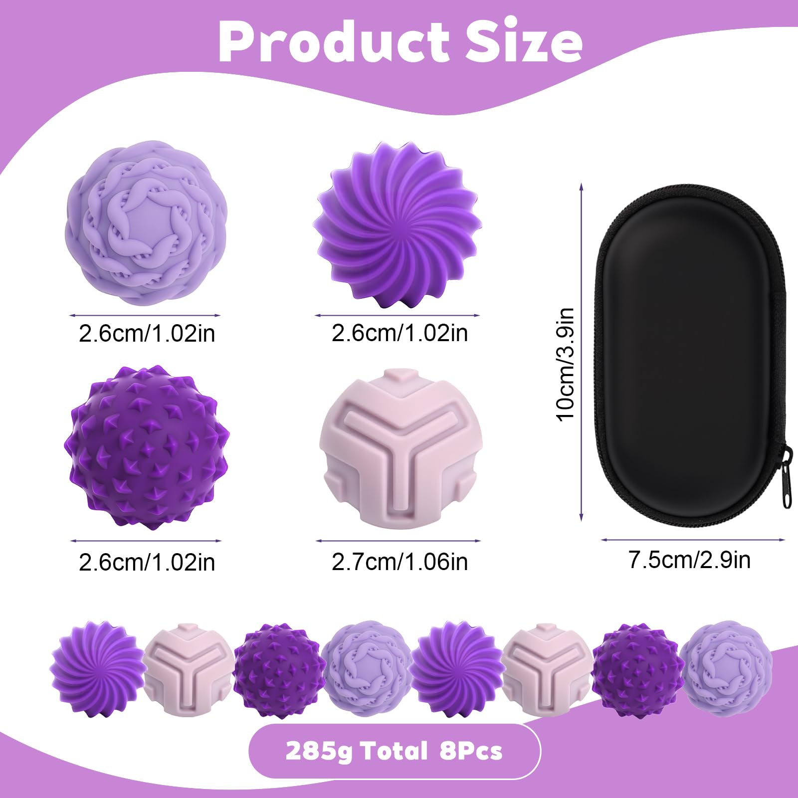 PAPAcroscoma Small Magnetic Balls Fidget Ball:8Pcs Magnetic Fidget Balls Sensory Toys Stress Relief for Adults Kids Autism ADHD Focus Office Desk Travel with Case (S Purple) - Image 2
