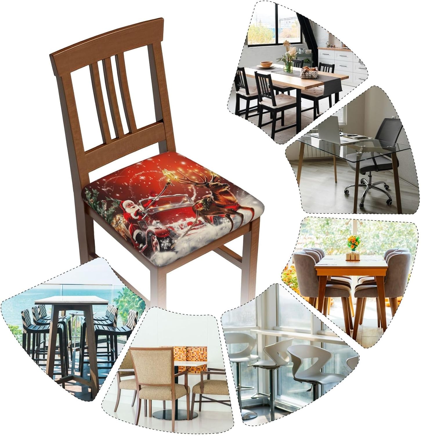 Christmas Santa Claus Print Square Cushion Covers 6 Pcs Set Elastic Non-Slip Seat Cushion Slipcovers Pet Furniture Protectors for Chair, Sofa