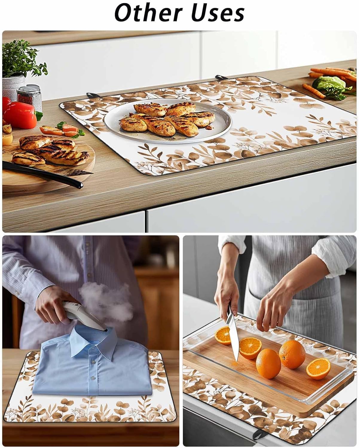Stove Top Cover Borwn Eucalyptus Leaves Stove Cover for Electric Stove Top Nature Leaf Plant Glass Cooktop Covers Anti-Slip Mat Heat Resistant Countertop Protector Kitchen Decor 28.5"x20.5"