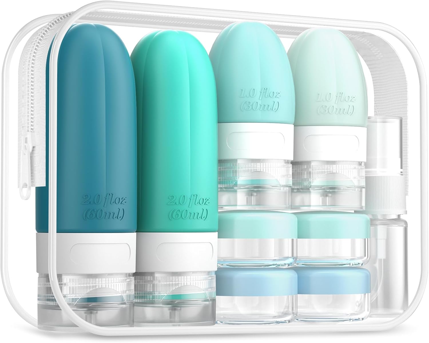 Gemice 16 Pack Travel Bottles Set, CAA Approved Leak Proof Silicone Squeezable Containers for Toiletries, Refillable Accessories 60ml 30ml for Conditioner, Shampoo, Lotion & Body Wash (BPA Free)