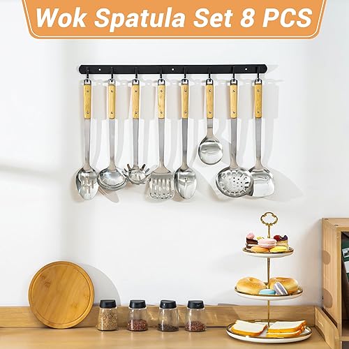 Miniatura 2 de FJNATINH Utensilios de cocina - Juego de espátula y cucharón con mango de madera, 8 piezas de utensilios de wok herramientas - Accesorios Wok Juego