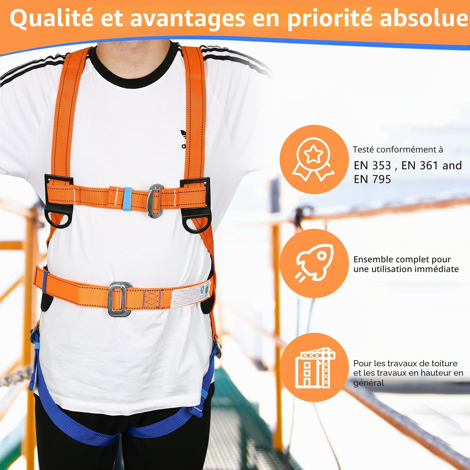 Harnais de sécurité anti-chute - 5 points - Avec corde de sécurité - Tampon pour l'extérieur, l'escalade des arbres, l'alpinisme, les services de secours