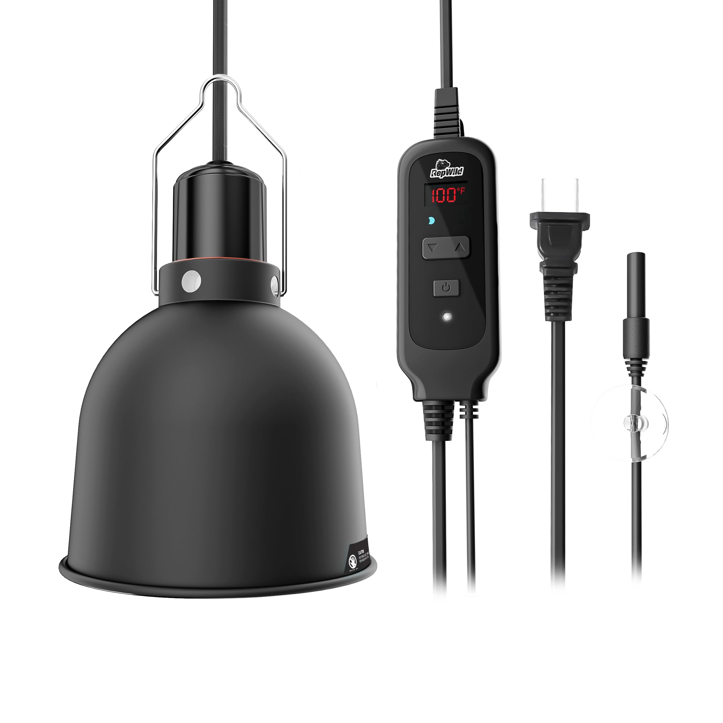 Reptile Light Fixture with Dimming Thermostat, 5.5 Inch Deep Dome Lamp Fixture with Temperature Controller for Bearded Dragon, Turtle, Snake and Lizard Tanks, Max 100W