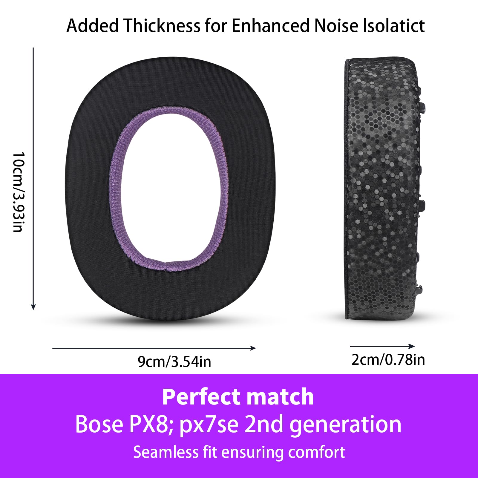Magic Ice Gel - Cuscinetti di ricambio per Bowers & Wilkins PX7 S2/PX8, nero/viola