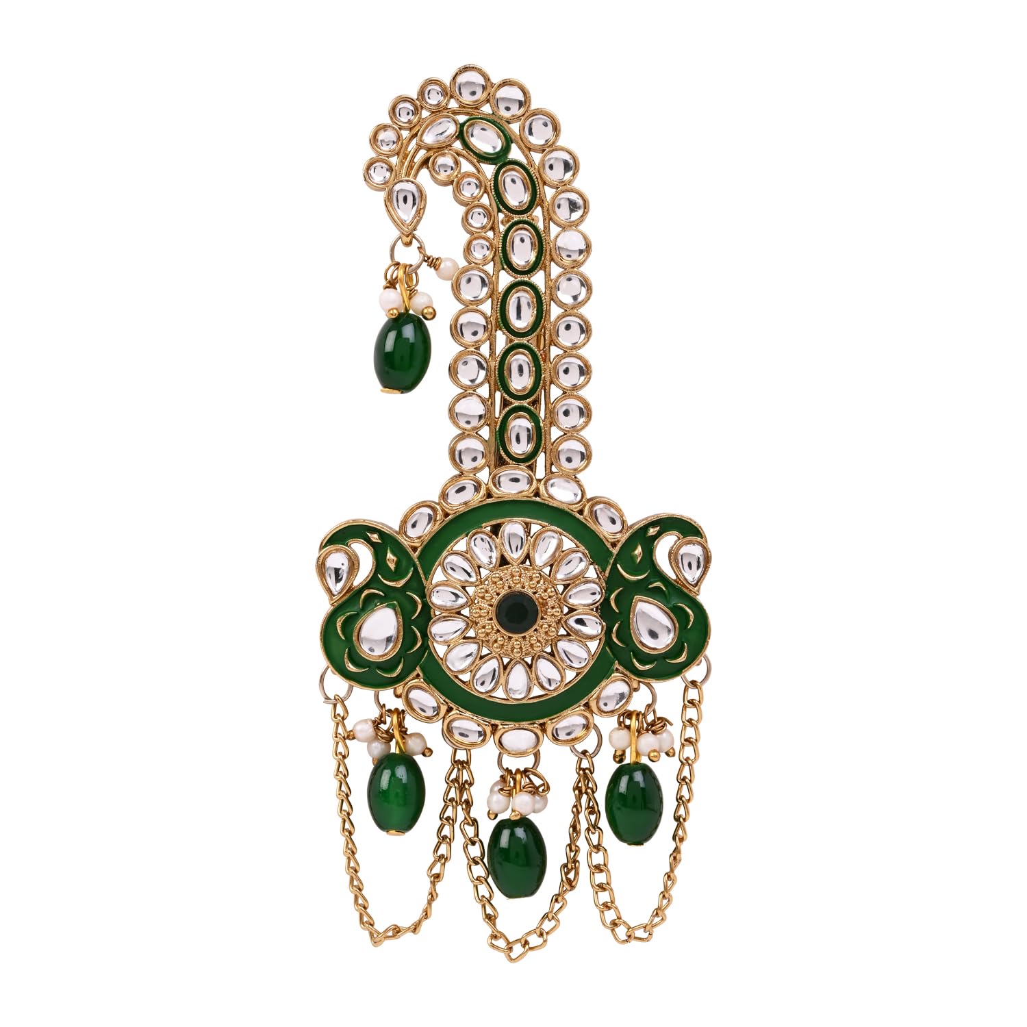 Gold Plated Traditional Stone Pearl Drop Safa Kalangi Brooch for Groom/Men/Dulha Pagadi (SM97G)