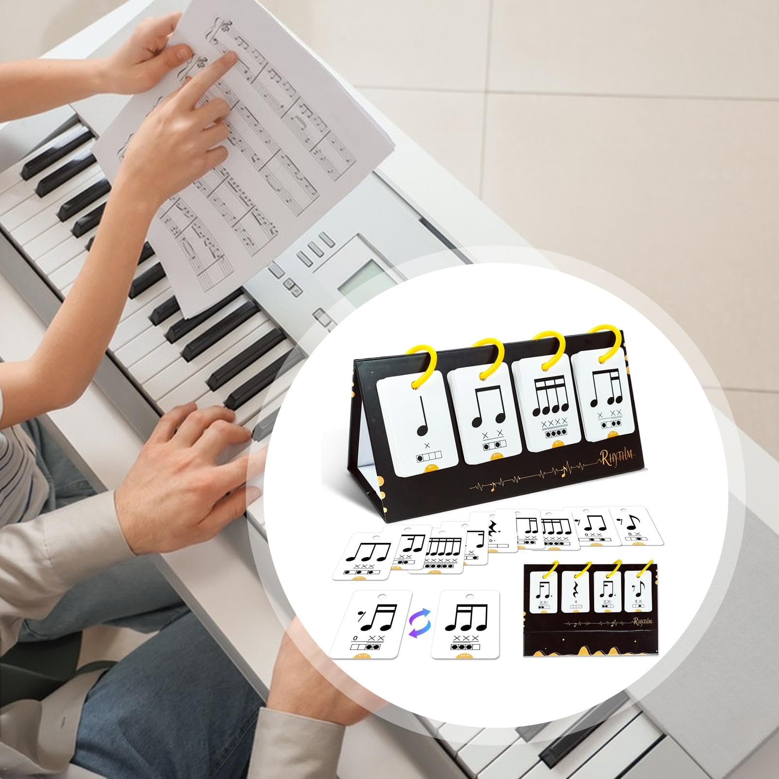 MagiDeal Fiches d'exercices rythmiques, cartes mémoire pour l'apprentissage du rythme musical, cartes d'entraînement aux notes de piano, outils
