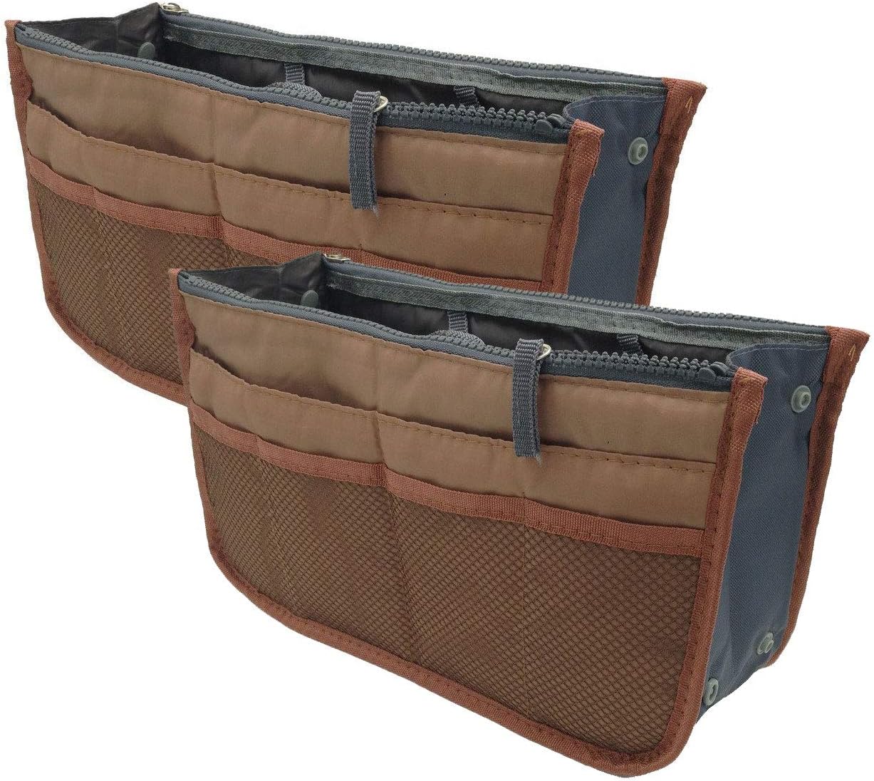 Two Pack of Purse Organizer Insert Handbag Pouch Tidy & Neat with 13 Pocket (Brown)