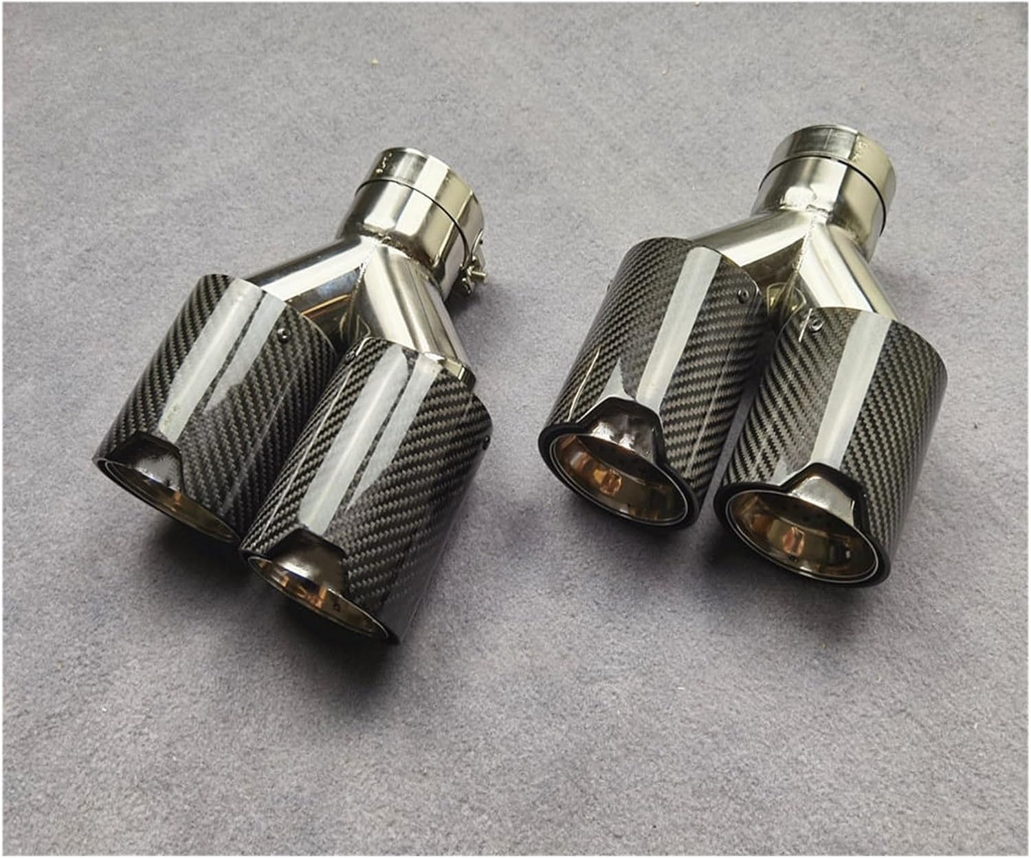 1 Pair Y Model Car Styling Compatible For BMW Glossy Black Exhaust Tip Carbon Fiber 304 Stainless Steel Muffler Tip Nozzles(IN 63 OUT 92MM)