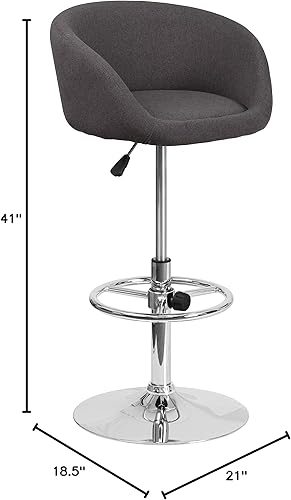 Vista 12 de Flash Furniture Luis - Taburete de bar contemporáneo de vinilo negro con respaldo de barril y base cromada