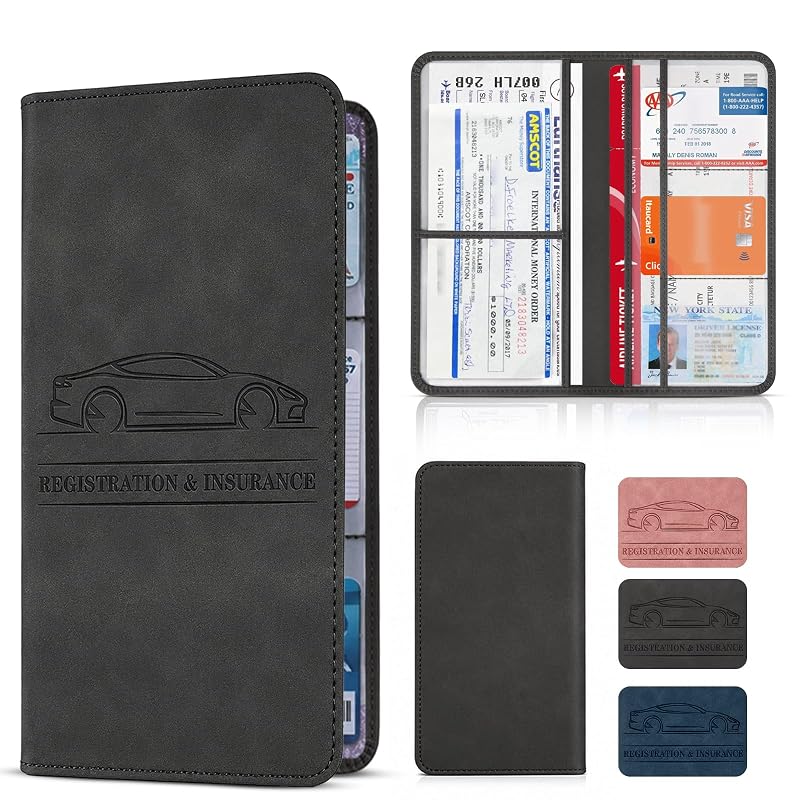 Organizador de Documentos Automotivos JOVANJA em Couro Sintético com Fechamento Magnético Preto