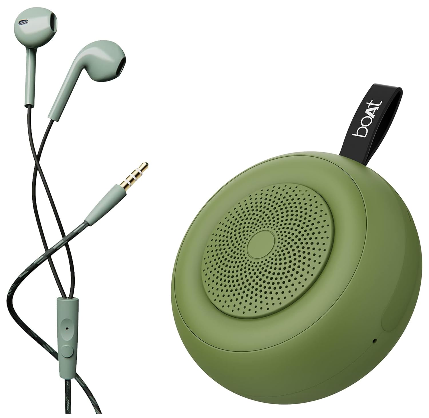 boAt Stone 135 Portable Wireless Speaker(Soldier Green) & bassheads 105