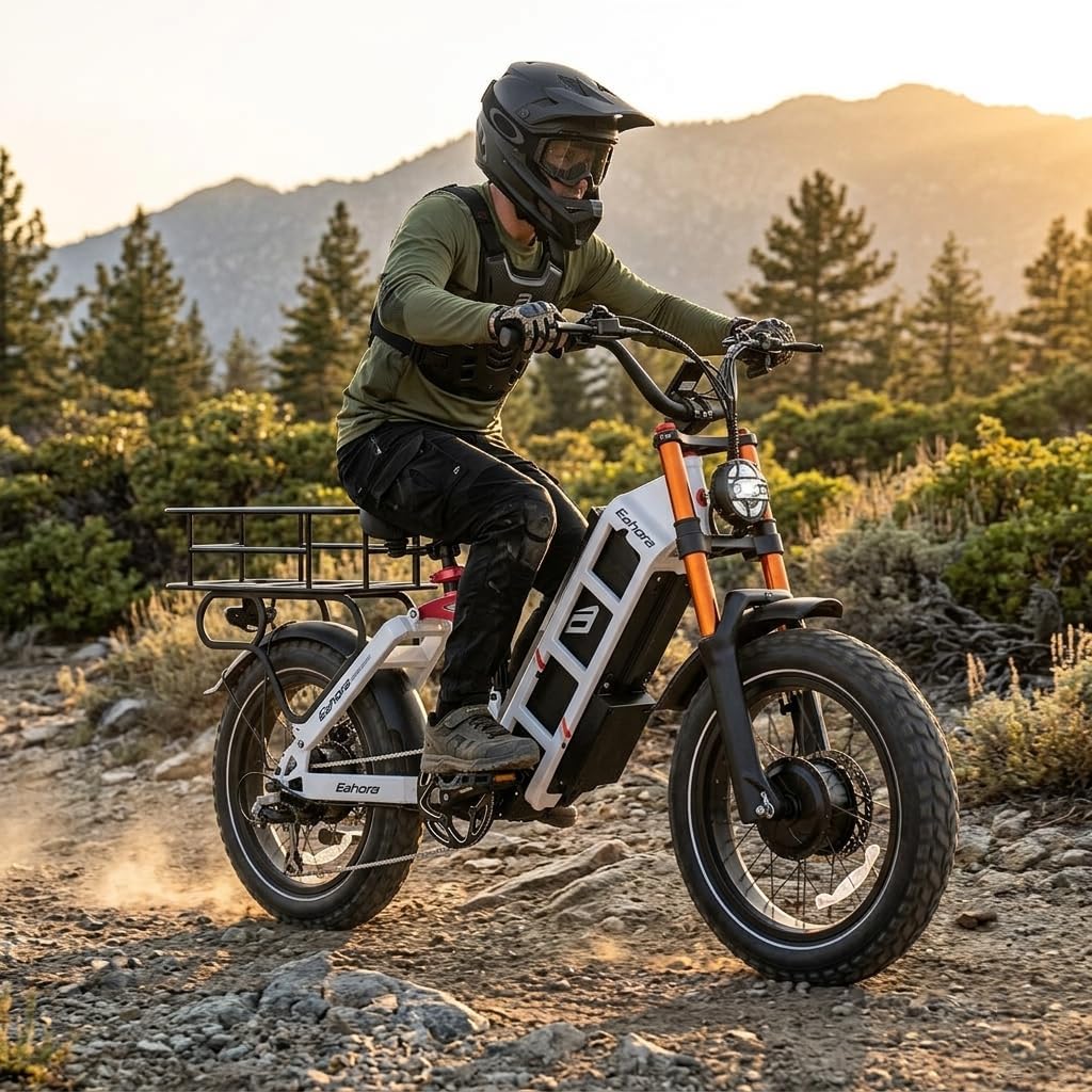 2026 Eahora 5400W Juliet Pro 2 Electric Bike for Adults 43MPH Dual Motor 70Ah Ebike 200Miles Long Range Electric Bicycle, 20'' Fat Tire Full Suspension Electric Mountain Bike for Commuting/Delivery