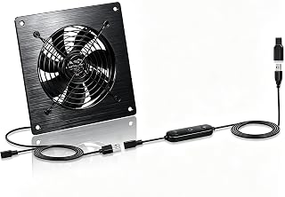 USB 120MM Cabinet Fan 5V Quiet Cooling Fan DC 12V IPX5 Waterproof Fan System 6" with 10 Speed Control, for Home Theater AV Cabinet,Server Cabinet,Dog kennels,Greenhouse Cooling