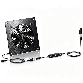 USB 120MM Cabinet Fan 5V Quiet Cooling Fan DC 12V IPX5 Waterproof Fan System 6" with 10 Speed Control, for Home Theater AV Cabinet,Server Cabinet,Dog kennels,Greenhouse Cooling